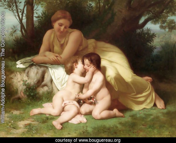 Jeune femme contemplant deux enfants qui s'embrassent (Young woman contemplating two embracing children)