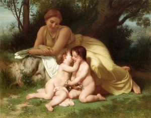 Jeune femme contemplant deux enfants qui s'embrassent (Young woman contemplating two embracing children)