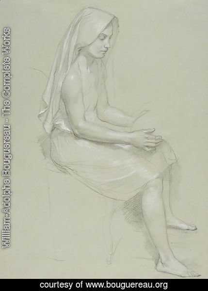 William-Adolphe Bouguereau - Study of a Seated Veiled Female Figure