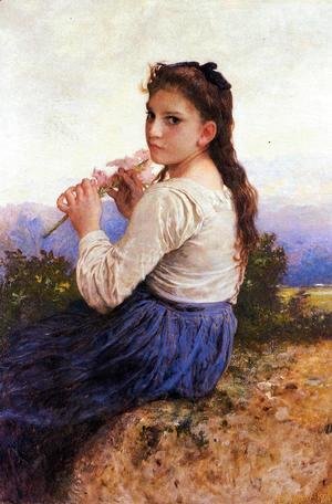 William-Adolphe Bouguereau - Young Girl Holding a Pink Gladiolus