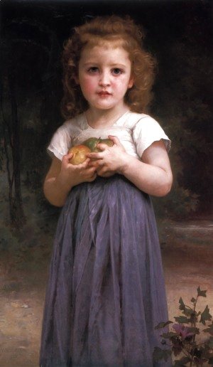 Petite fille tenant des pommes dans les mains (Little girl holding apples in her hands)