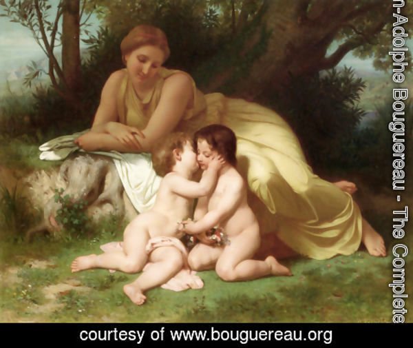 William-Adolphe Bouguereau - Jeune femme contemplant deux enfants qui s'embrassent (Young woman contemplating two embracing children)